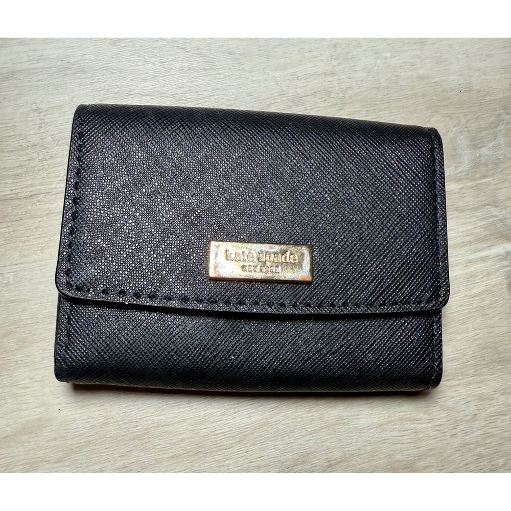 Kate Spade Wallet Women‎ OS Black Good Saffiano Leather Tri-Fold Logo Plate